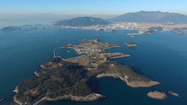 Aerial view of islands and coastline