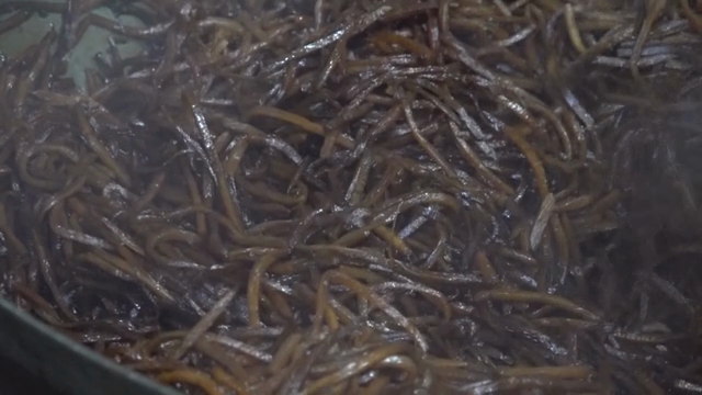 Korean fernbrake being stir-fried