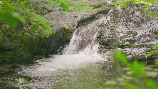 Small waterfall between rocks in the forest