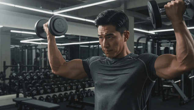 Man lifting dumbbells in a gym