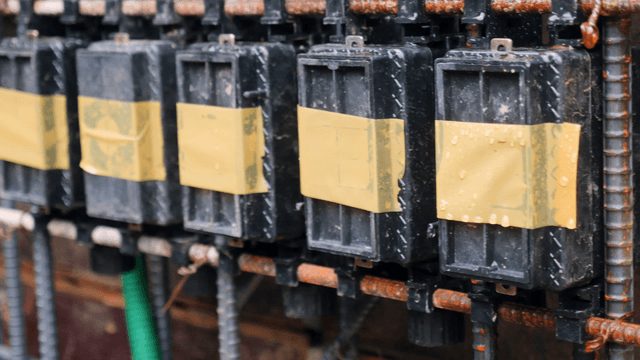 Wet electrical boxes with yellow tape