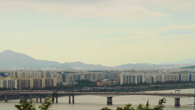 Seoul cityscape with the Han River and a large bridge