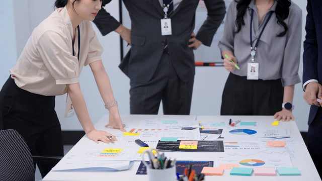 Team discussing project plans in an office