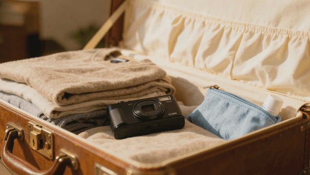 Travel bag with clothes and a camera