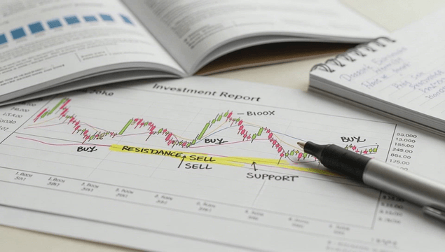 Investment report with financial stock chart