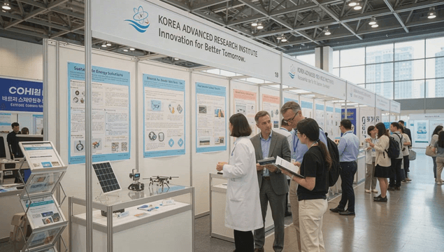 International tech expo booth showcasing innovations