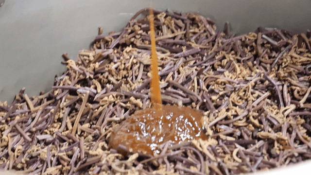 Seasoning poured into large pot with bracken