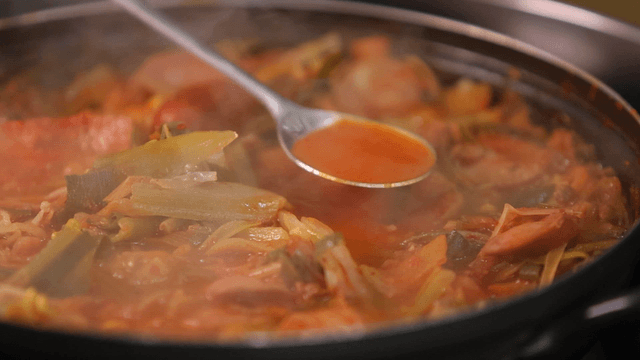 Budaejjigae simmering in a pot