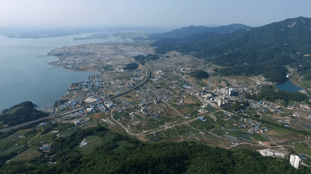 Aerial view of a rural landscape with fields