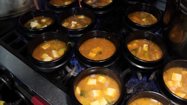 Soybean paste jjigae on the stove