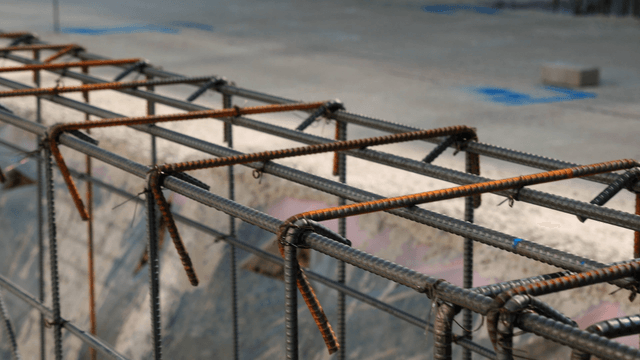 Steel rebar structure at a construction site
