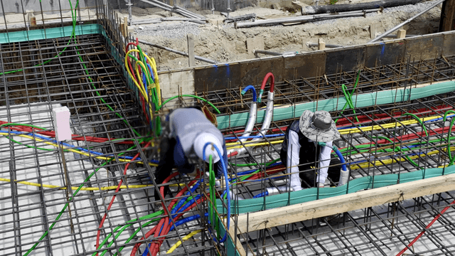 Construction workers at a building site
