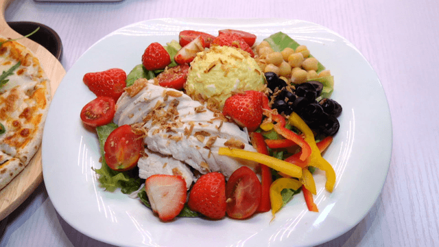 Strawberry chicken breast salad made with fresh ingredients