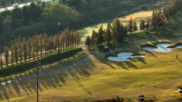 Golfers playing on a sunny course
