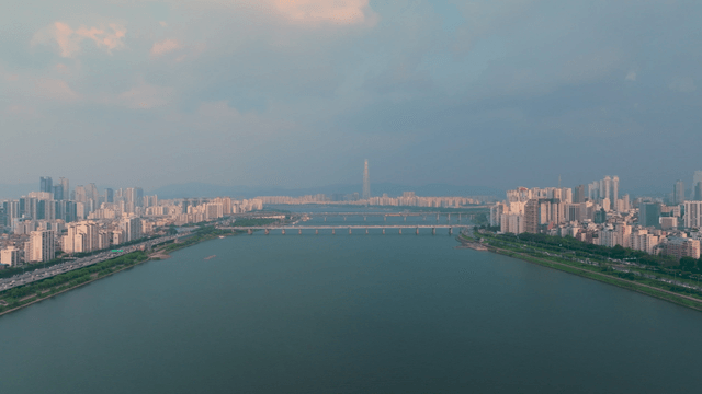 Vast Seoul with Han River and bridge