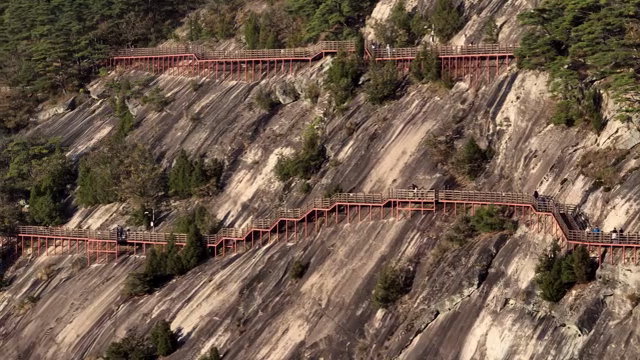 Stairs on a mountain path with beautiful scenery