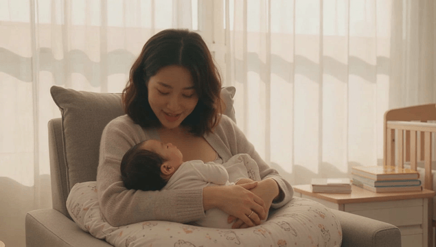 Newborn baby gently holding an adult’s finger