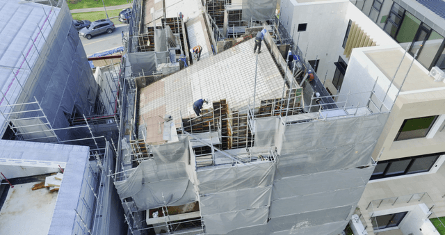 Construction workers on a building site