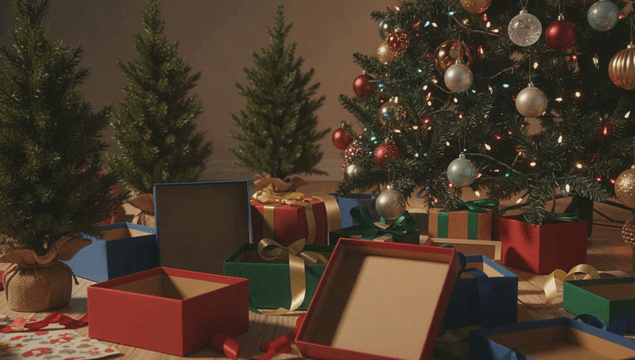 선물과 장식이 있는 크리스마스 트리