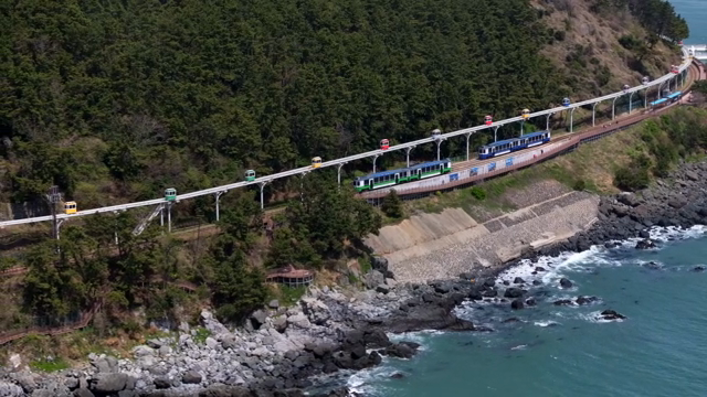 Coastal train track with scenic view