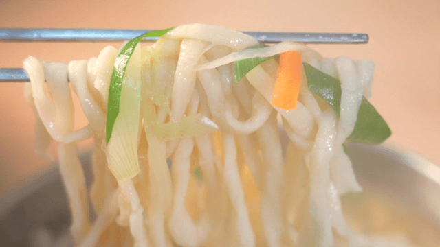 Hand-cut noodles with vegetables in broth