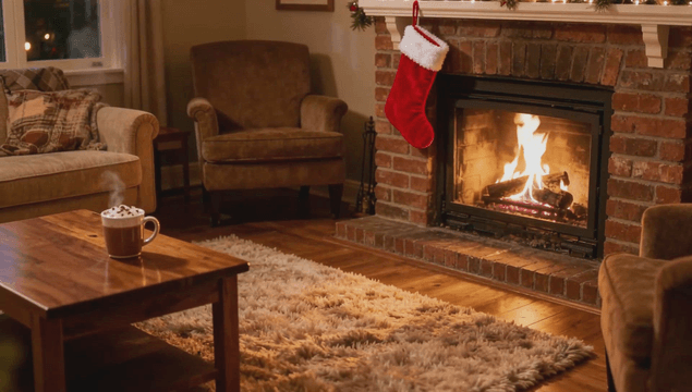 따뜻한 벽난로가 있는 아늑한 거실