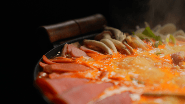 Budaejjigae simmering with ingredients