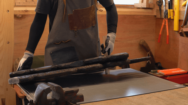 Craftsman working with wooden materials