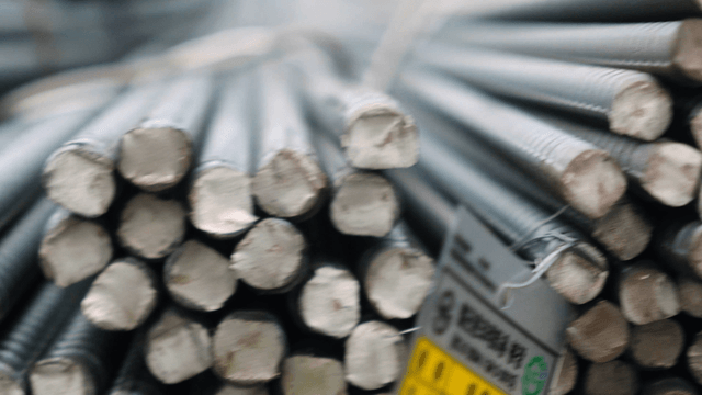 Stacked steel rods in a construction site