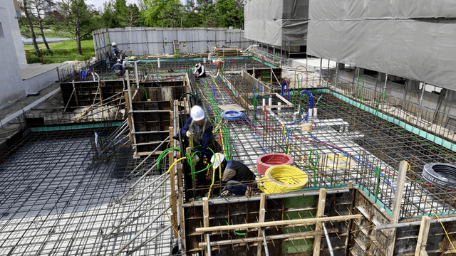 Construction workers at a building site