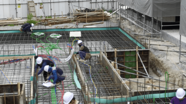 Construction workers on a building site