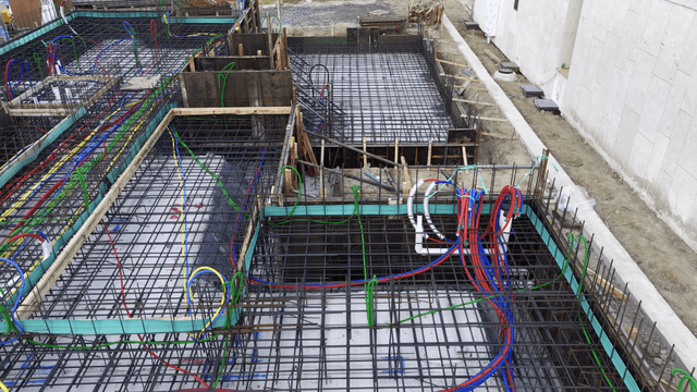 Construction site with colorful cables