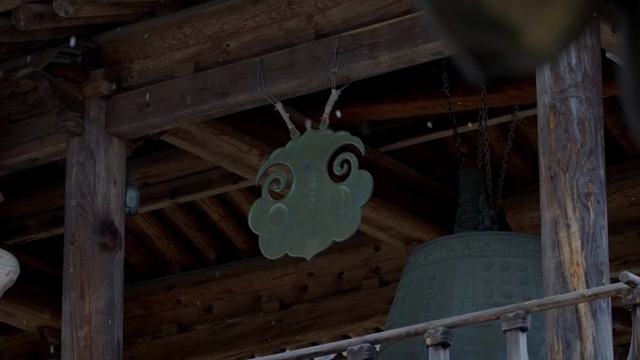 Traditional Korean temple bell in winter