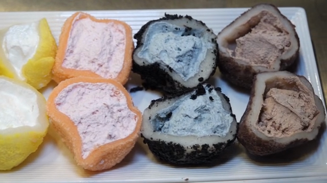Colorful sticky rice cake on a plate