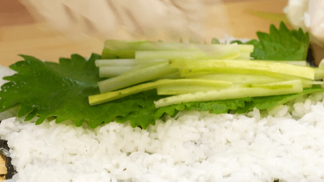 Gimbap prepared with fresh vegetables