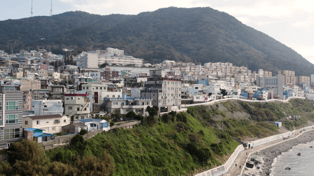 Coastal city with hillside buildings