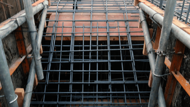 Rebar structure at a construction site