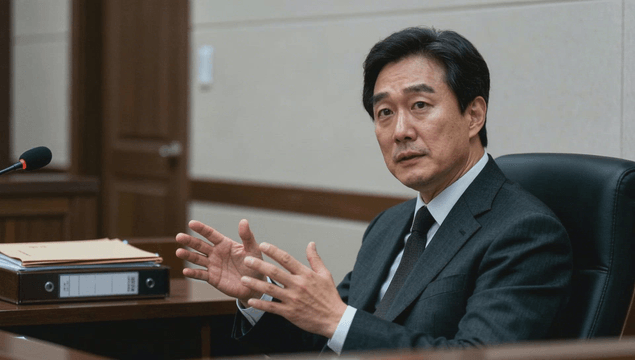 Male witness giving testimony in courtroom