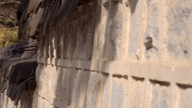 Traditional Korean stone wall in the city