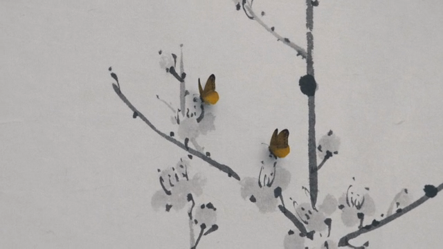 Butterflies on ink-painted branches