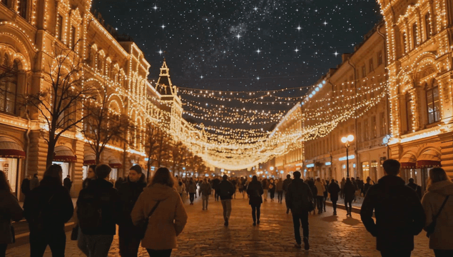 빛과 별이 있는 크리스마스 거리