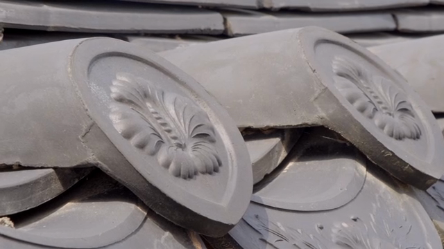 Traditional Korean roof tiles with patterns