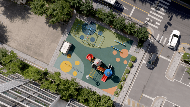 Colorful playground in a city setting