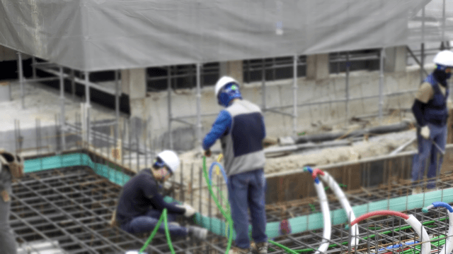 Construction workers at a building site