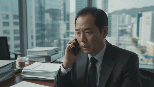 Office worker on a phone call in an office