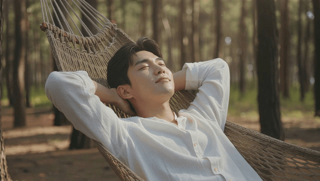 Man resting in hammock deep in forest