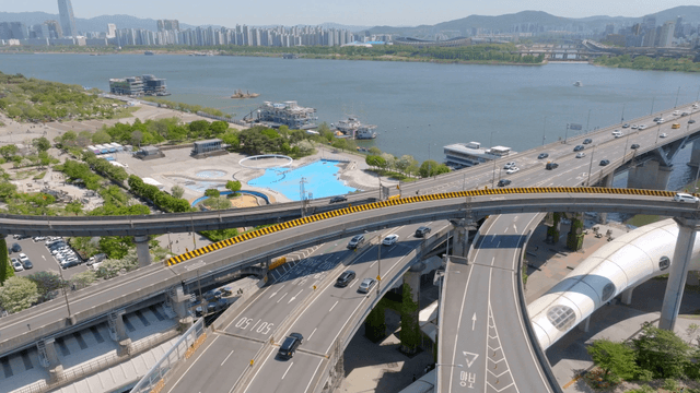 Aerial view of a modern city with highways