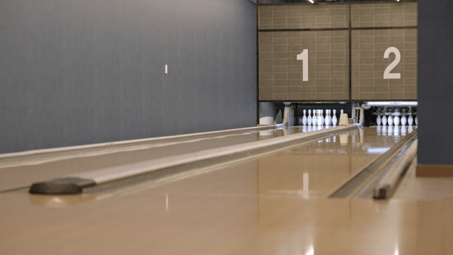 Bowling alley with pins and ball