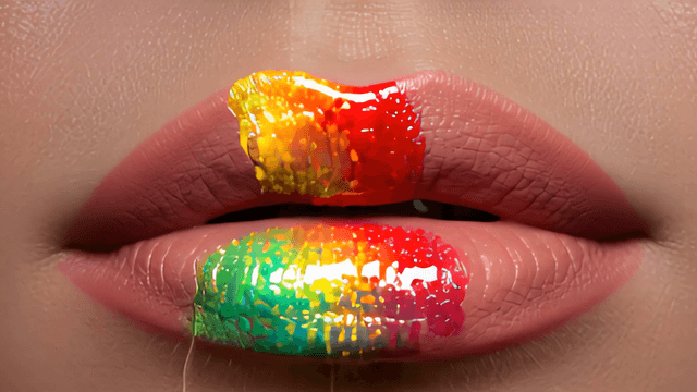 Close-up of lips with colorful makeup