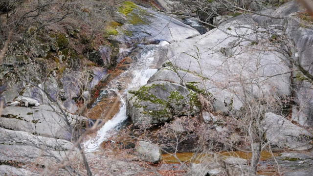 A small waterfall flowing over rocks